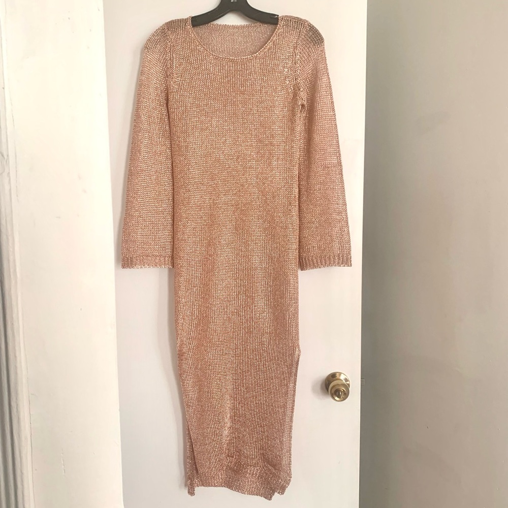 Zara lookalike knitted dress/beach coverup size S-M. Rose gold in EUC
